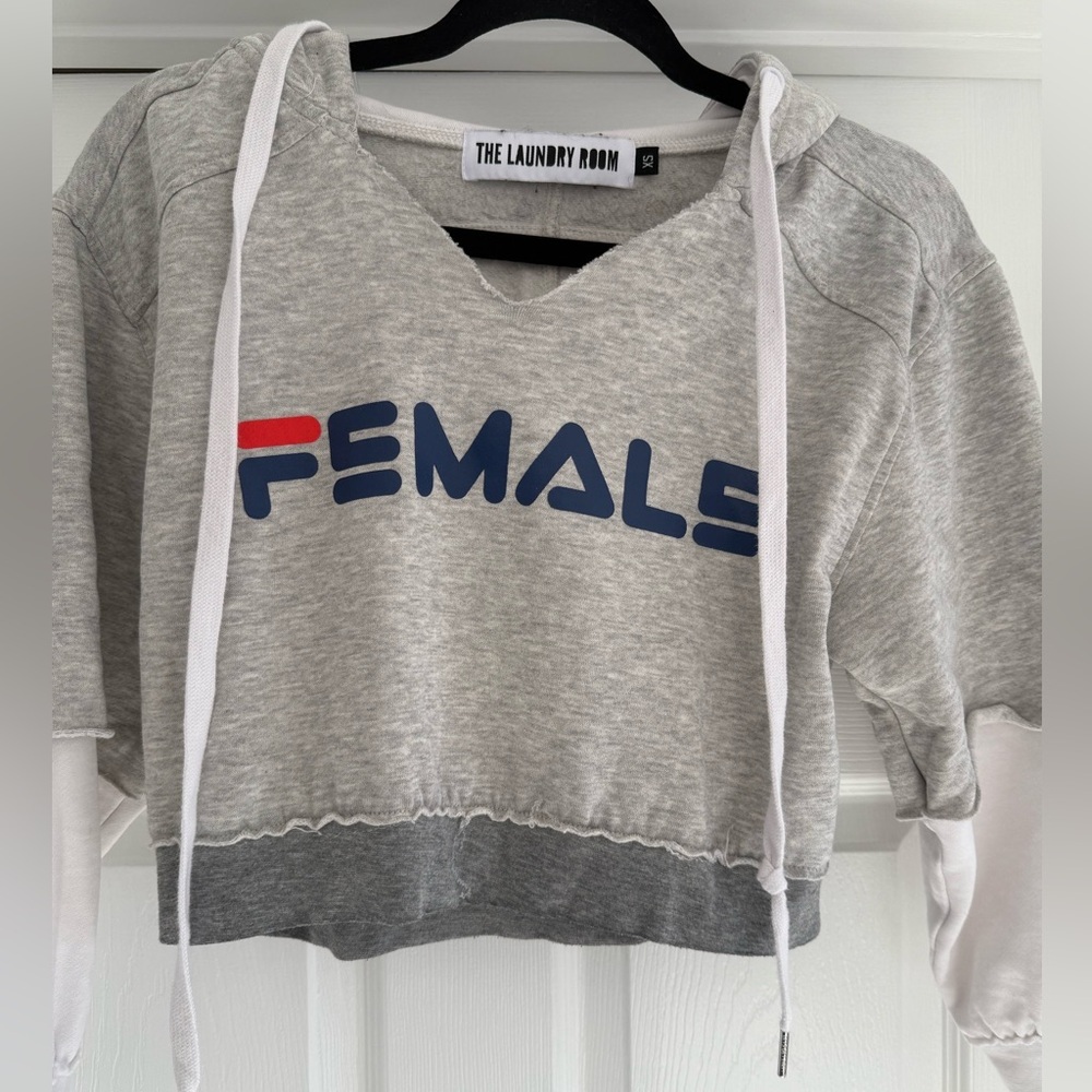 The Laundry Room Grey Hooded Sweatshirt with Navy and Red 'FEMALE' Graphic